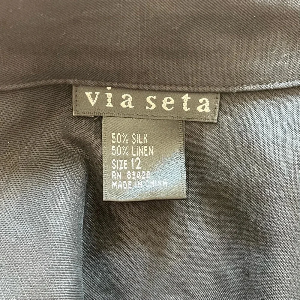 Via Seta Black Silk-Linen
Embroidered Jacket - Size 12 - Picture 2 of 11